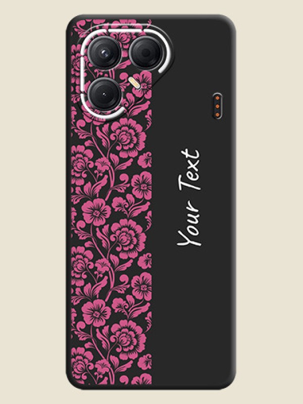 Custom Pink Floral Pattern Design With Custom Text On Space Black Custom Soft Matte Mobile Back Cover - Tecno Pova 7 5G - alternate view