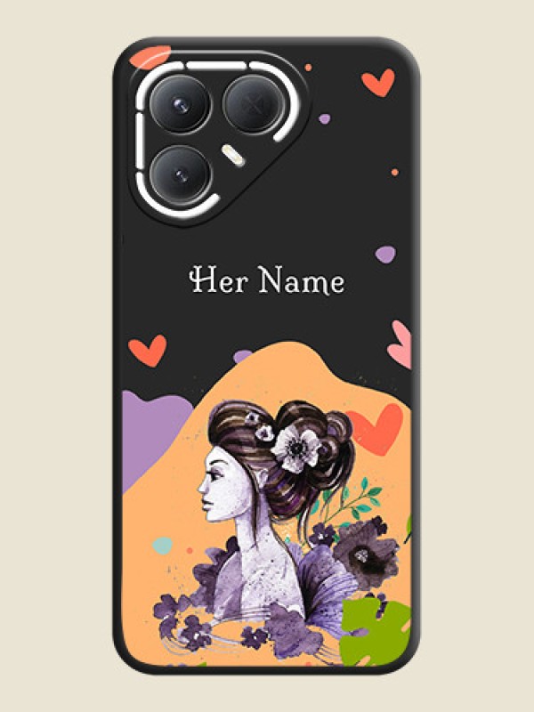 Custom Namecase For Her With Fancy Lady Image On Space Black Custom Soft Matte Mobile Back Cover - Tecno Pova 7 Pro 5G - alternate view