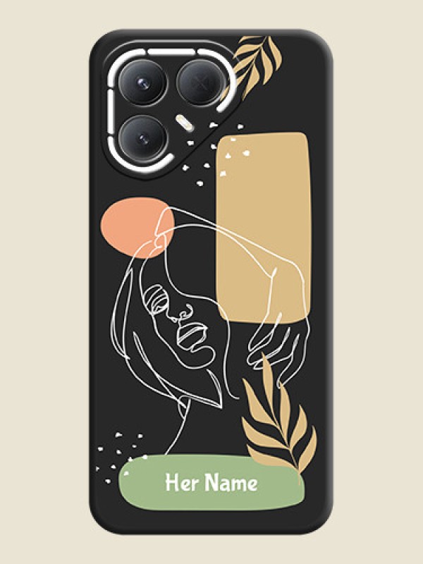 Custom Custom Text With Line Art Of Women & Leaves Design On Space Black Custom Soft Matte Mobile Back Cover - Tecno Pova 7 Pro 5G - alternate view