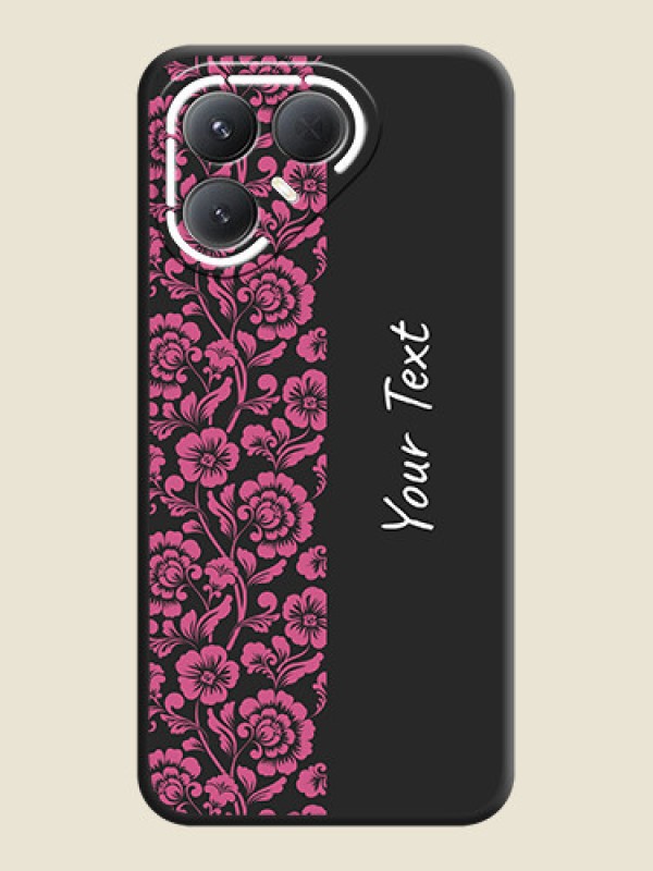 Custom Pink Floral Pattern Design With Custom Text On Space Black Custom Soft Matte Mobile Back Cover - Tecno Pova 7 Pro 5G - alternate view