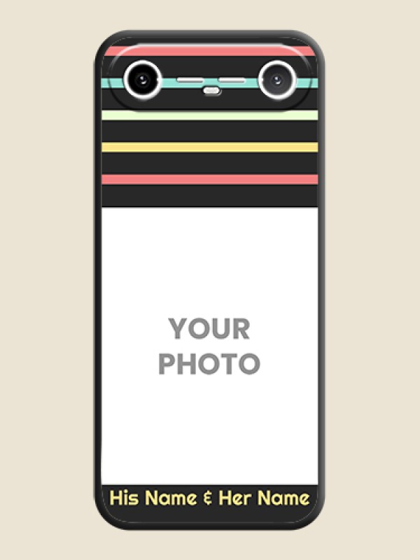 Custom Color Stripes with Photo and Text on Photo On Space Black Custom Soft Matte Mobile Back Cover - Tecno Pova Slim 5G - alternate view