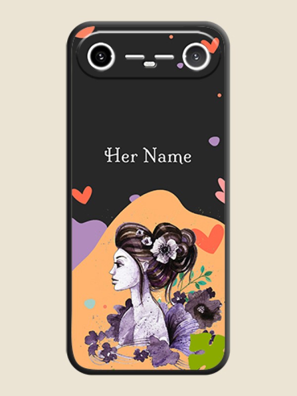 Custom Namecase For Her With Fancy Lady Image On Space Black Custom Soft Matte Mobile Back Cover - Tecno Pova Slim 5G - alternate view