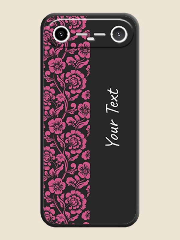 Custom Pink Floral Pattern Design With Custom Text On Space Black Custom Soft Matte Mobile Back Cover - Tecno Pova Slim 5G - alternate view