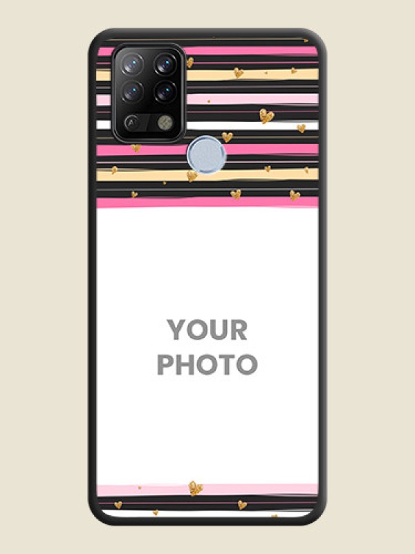 Custom Multicolor Lines and Golden Love Symbols Design on Photo on Space Black Soft Matte Mobile Cover - Tecno Pova - alternate view