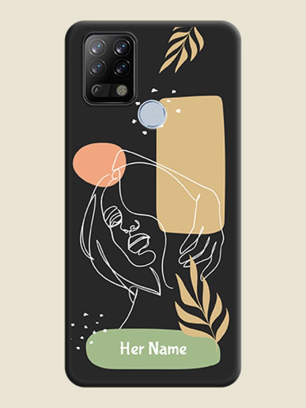 Custom Custom Text With Line Art Of Women & Leaves Design On Space Black Personalized Soft Matte Phone Covers -Tecno Pova - alternate view