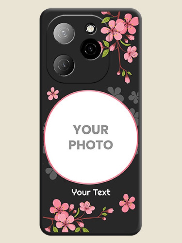 Custom Round Image with Pink Color Floral Design on Photo On Space Black Custom Soft Matte Mobile Back Cover - Spark 20 Pro 5G - alternate view