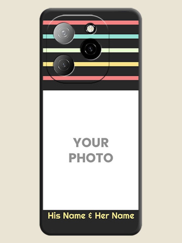 Custom Color Stripes with Photo and Text on Photo On Space Black Custom Soft Matte Mobile Back Cover - Spark 20 Pro 5G - alternate view