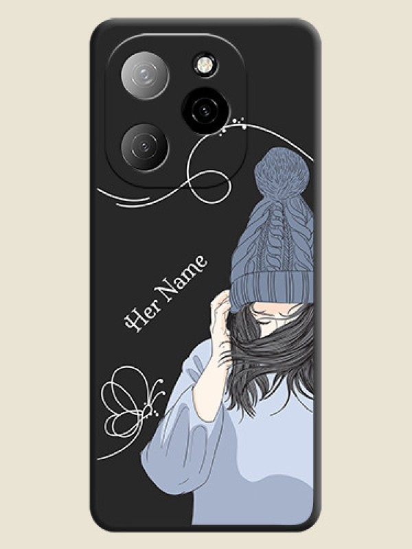 Custom Girl With Blue Winter Outfiit Custom Text Design On Space Black Custom Soft Matte Mobile Back Cover - Spark 20 Pro 5G - alternate view
