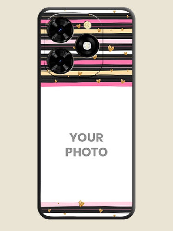 Custom Multicolor Lines and Golden Love Symbols Design - Photo on Space Black Soft Matte Mobile Cover - Tecno Spark 20C - alternate view