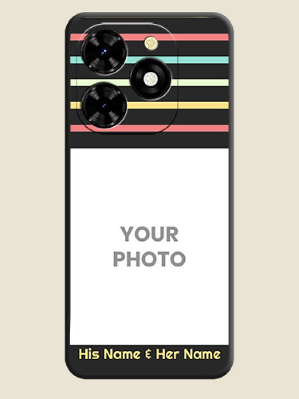 Custom Color Stripes with Photo and Text - Photo on Space Black Soft Matte Mobile Case - Tecno Spark 20C - alternate view