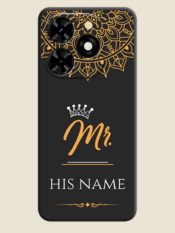 Custom Mr Name with Floral Design on Personalised Space Black Soft Matte Cases - Tecno Spark 20C - alternate view