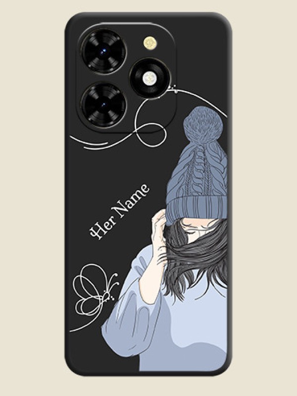 Custom Girl With Blue Winter Outfiit Custom Text Design On Space Black Personalized Soft Matte Phone Covers - Tecno Spark 20C - alternate view