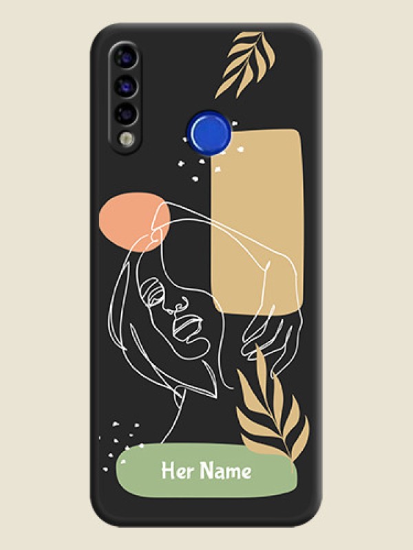 Custom Custom Text With Line Art Of Women & Leaves Design On Space Black Personalized Soft Matte Phone Covers -Tecno Spark 4 - alternate view