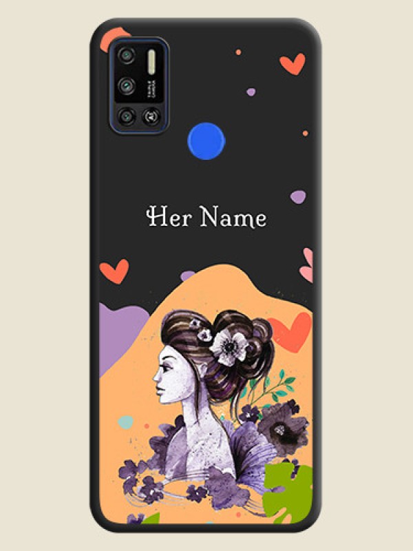 Custom Namecase For Her With Fancy Lady Image On Space Black Personalized Soft Matte Phone Covers -Tecno Spark 6 Air - alternate view