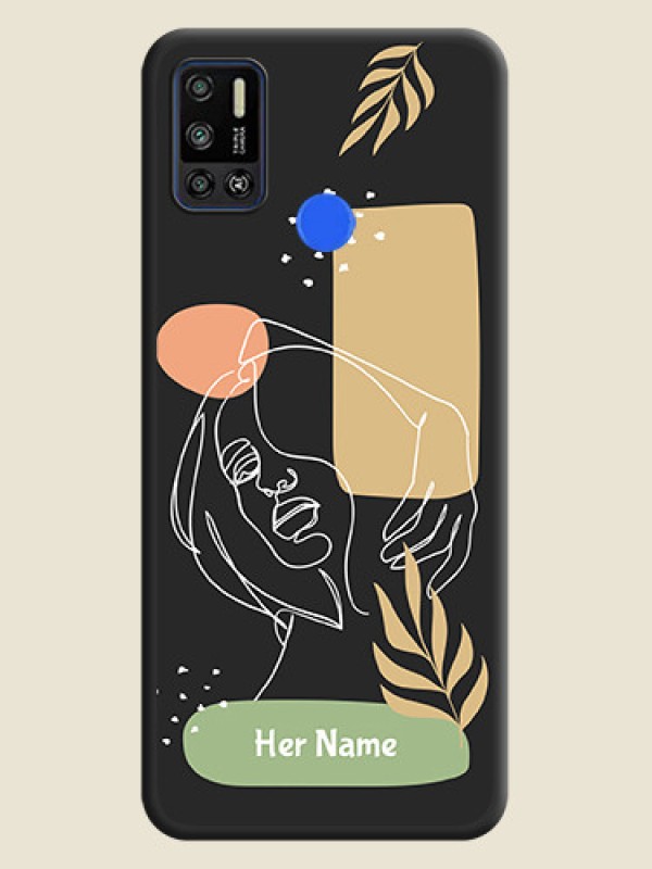 Custom Custom Text With Line Art Of Women & Leaves Design On Space Black Personalized Soft Matte Phone Covers -Tecno Spark 6 Air - alternate view
