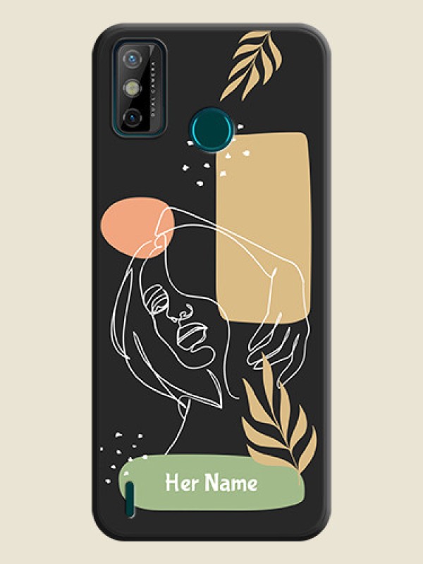 Custom Custom Text With Line Art Of Women & Leaves Design On Space Black Personalized Soft Matte Phone Covers -Tecno Spark 6 Go - alternate view