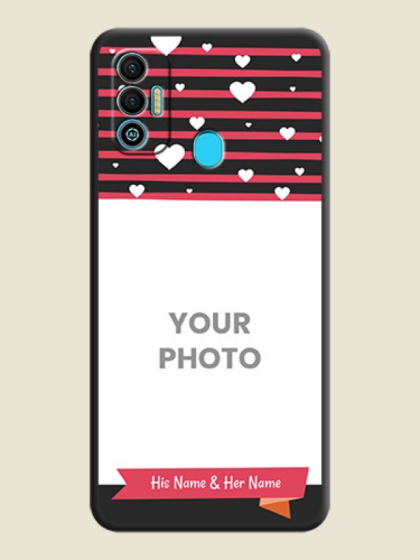 Custom White Color Love Symbols with Pink Lines Pattern on Space Black Custom Soft Matte Phone Cases - Tecno Spark 7T - alternate view