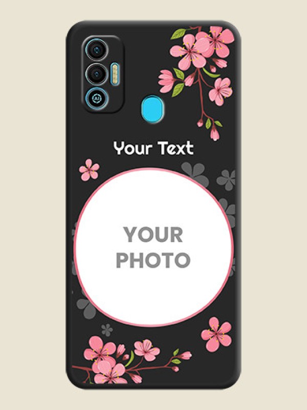 Custom Round Image with Pink Color Floral Design on Photo on Space Black Soft Matte Back Cover - Tecno Spark 7T - alternate view