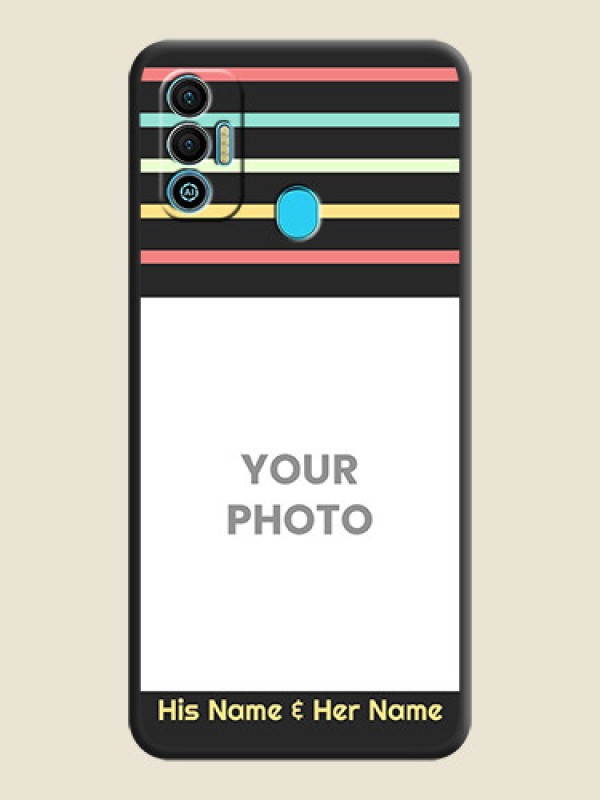 Custom Color Stripes with Photo and Text on Photo on Space Black Soft Matte Mobile Case - Tecno Spark 7T - alternate view