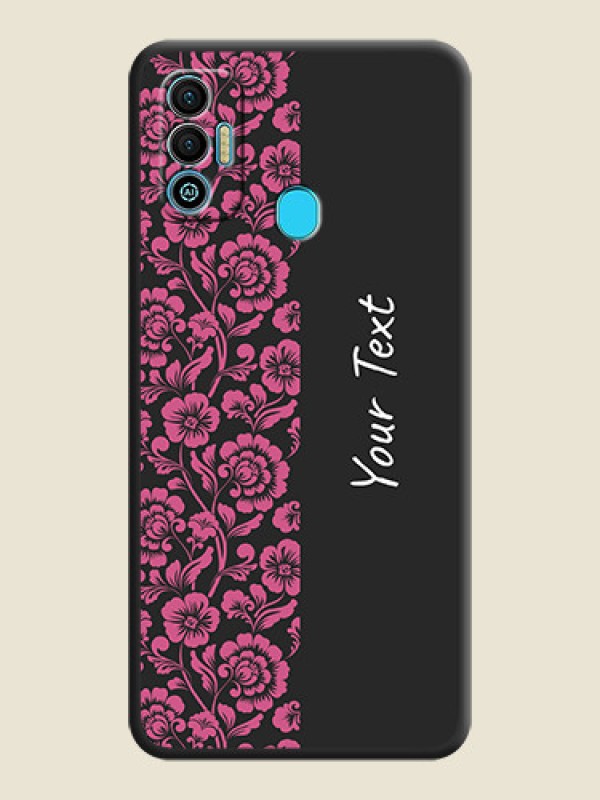 Custom Pink Floral Pattern Design With Custom Text On Space Black Personalized Soft Matte Phone Covers -Tecno Spark 7T - alternate view