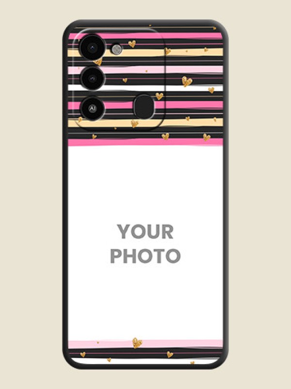 Custom Multicolor Lines and Golden Love Symbols Design on Photo on Space Black Soft Matte Mobile Cover - Tecno Spark 8C - alternate view