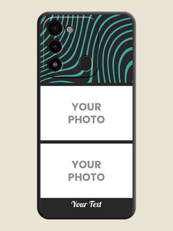 Custom Wave Pattern with 2 Image Holder on Space Black Personalized Soft Matte Phone Covers - Tecno Spark 8C - alternate view