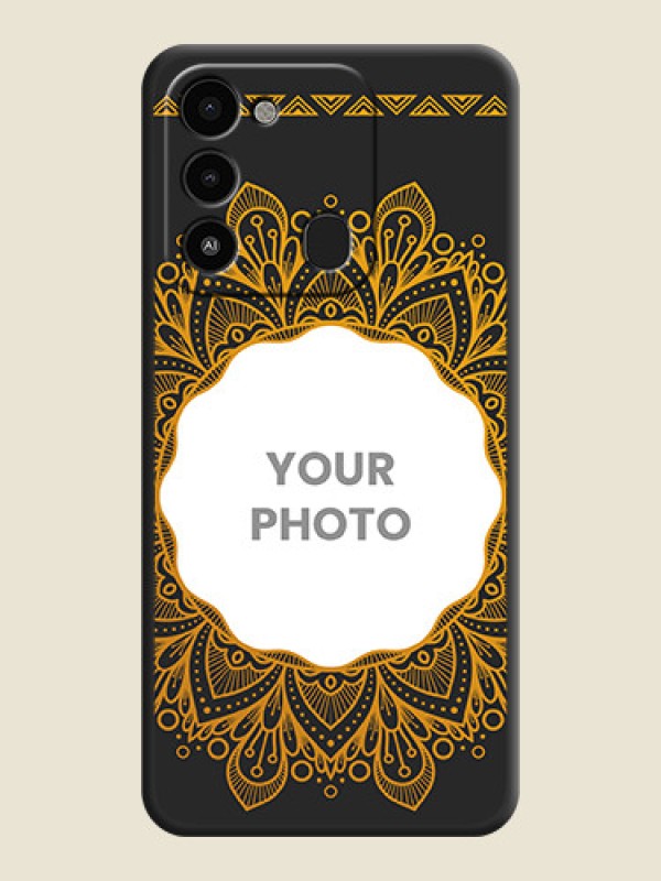 Custom Round Image with Floral Design on Photo on Space Black Soft Matte Mobile Cover - Tecno Spark 8C - alternate view