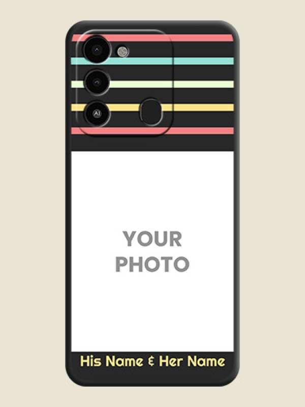 Custom Color Stripes with Photo and Text on Photo on Space Black Soft Matte Mobile Case - Tecno Spark 8C - alternate view