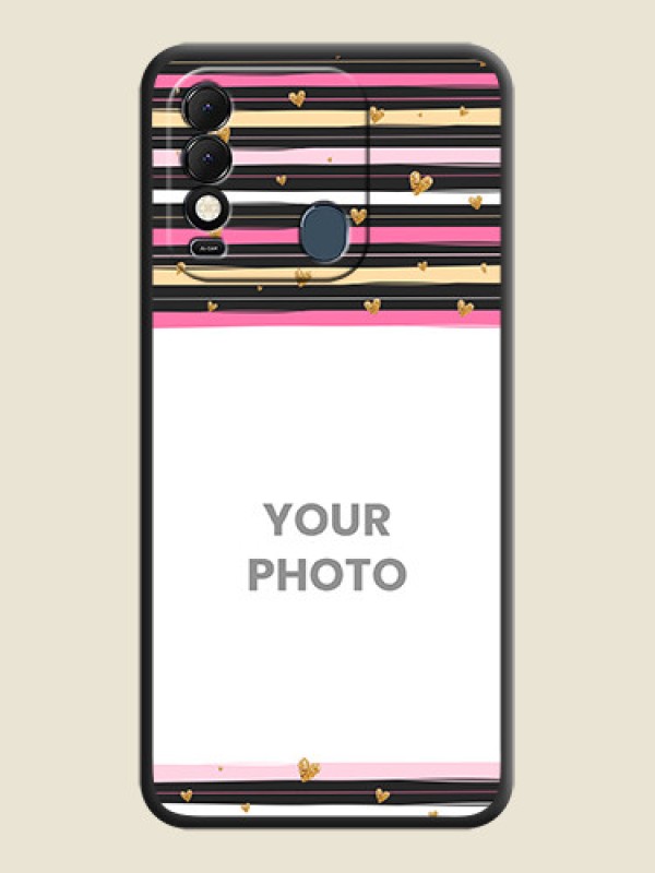 Custom Multicolor Lines and Golden Love Symbols Design on Photo on Space Black Soft Matte Mobile Cover - Tecno Spark 8T - alternate view