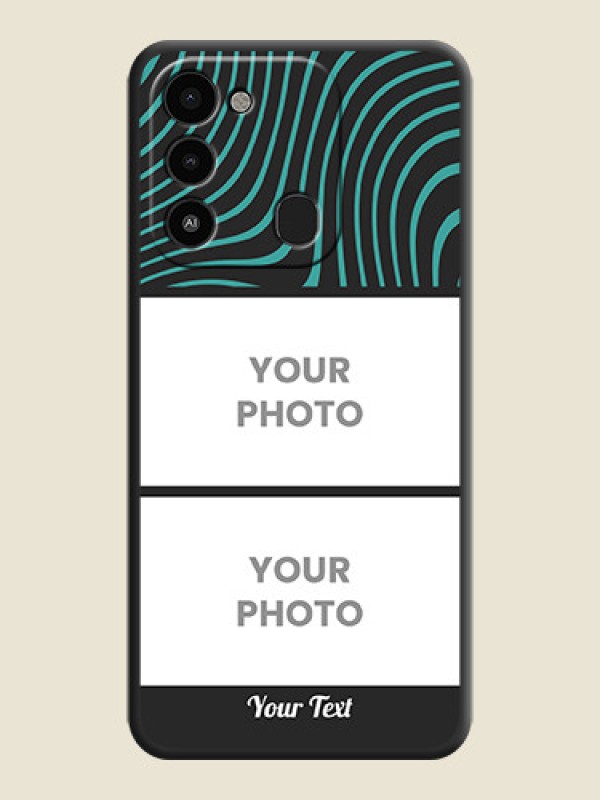 Custom Wave Pattern with 2 Image Holder on Space Black Personalized Soft Matte Phone Covers - Tecno Spark 9 - alternate view