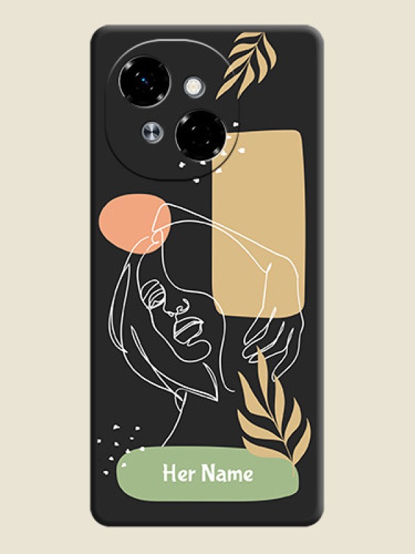 Custom Custom Text With Line Art Of Women & Leaves Design On Space Black Custom Soft Matte Mobile Back Cover - Spark Go 1 - alternate view