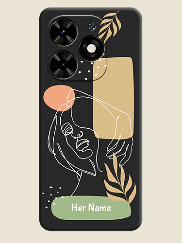 Custom Custom Text With Line Art Of Women & Leaves Design On Space Black Personalized Soft Matte Phone Covers - Tecno Spark Go 2024 - alternate view
