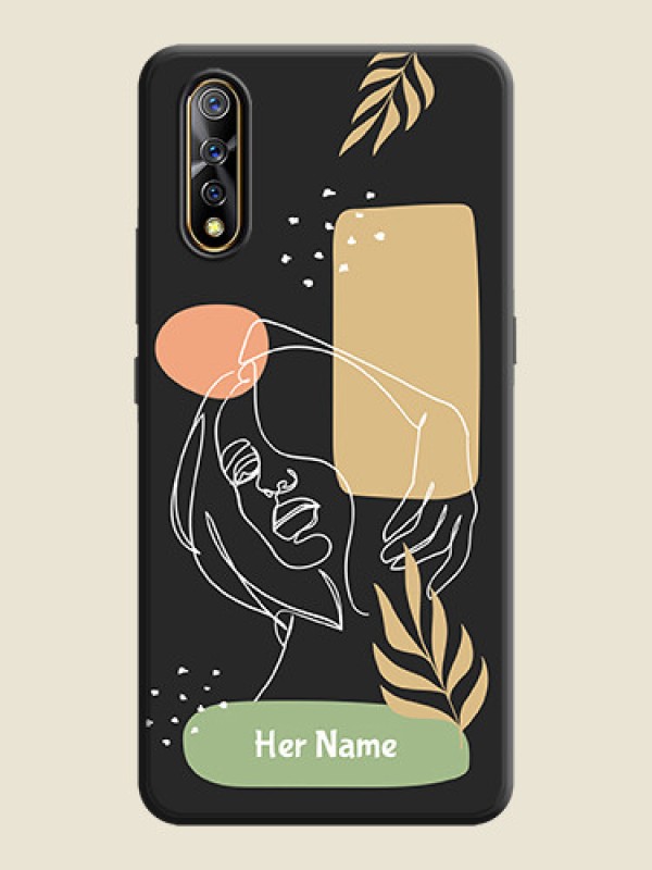 Custom Custom Text With Line Art Of Women & Leaves Design On Space Black Personalized Soft Matte Phone Covers -Vivo S1 - alternate view