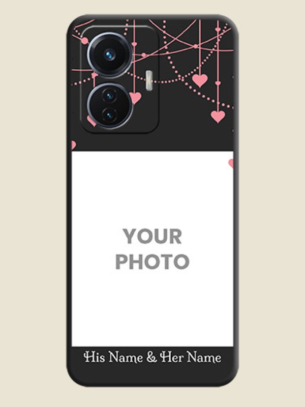 Custom Pink Love Hangings with Text on Space Black Custom Soft Matte Back Cover - Vivo T1 44W 4G - alternate view