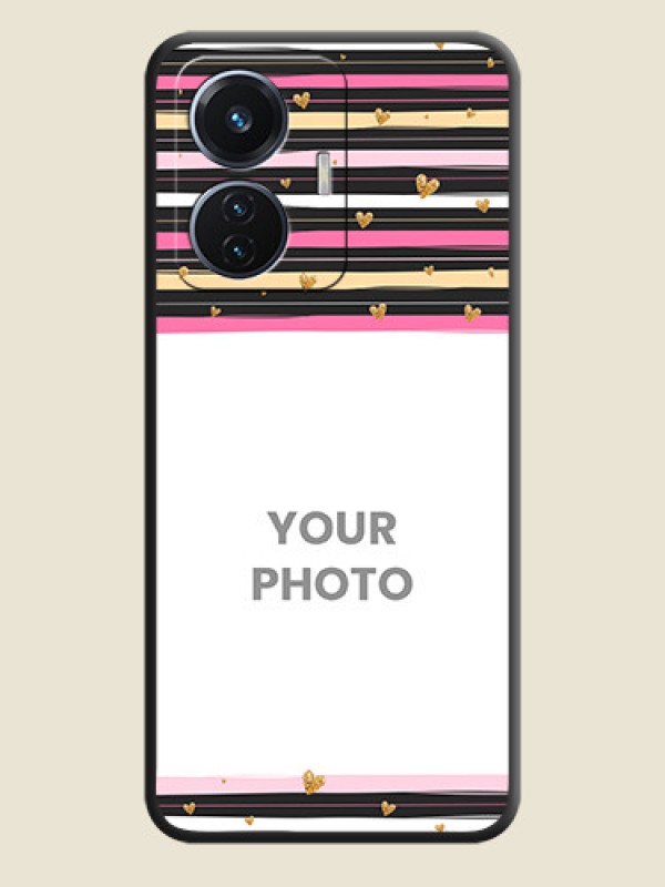 Custom Multicolor Lines and Golden Love Symbols Design on Photo on Space Black Soft Matte Mobile Cover - Vivo T1 44W 4G - alternate view