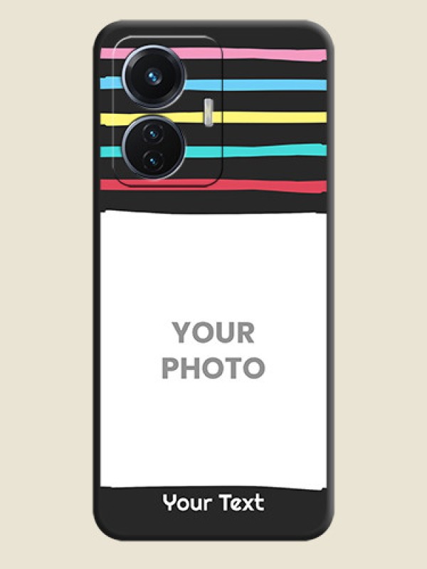 Custom Multicolor Lines with Image on Space Black Personalized Soft Matte Phone Covers - Vivo T1 44W 4G - alternate view