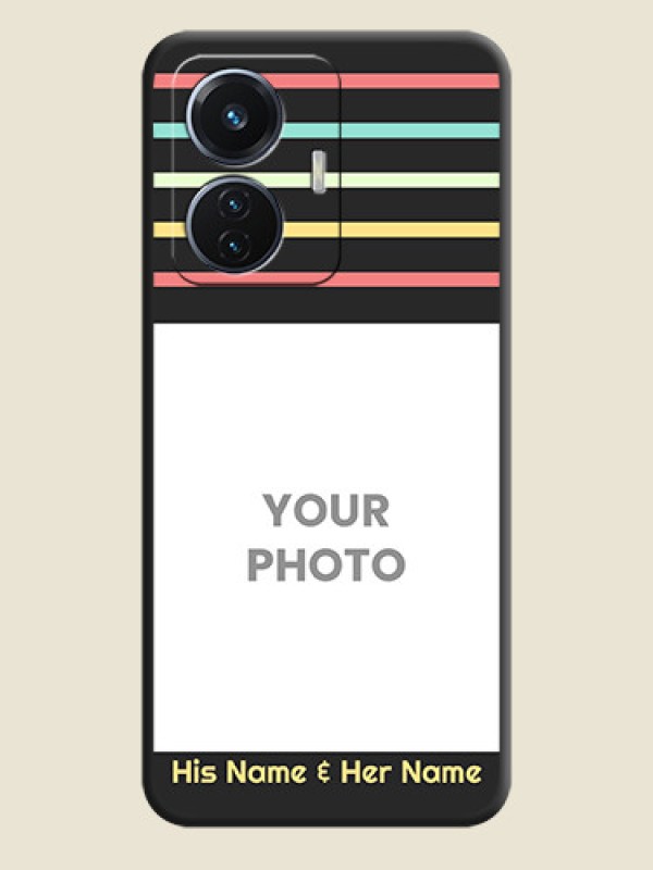Custom Color Stripes with Photo and Text on Photo on Space Black Soft Matte Mobile Case - Vivo T1 44W 4G - alternate view