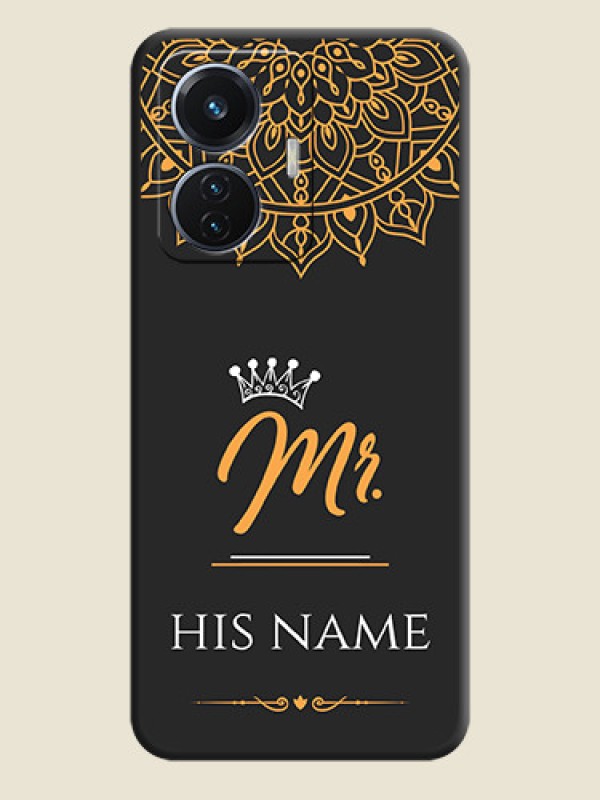 Custom Mr Name with Floral Design  on Personalised Space Black Soft Matte Cases - Vivo T1 44W 4G - alternate view