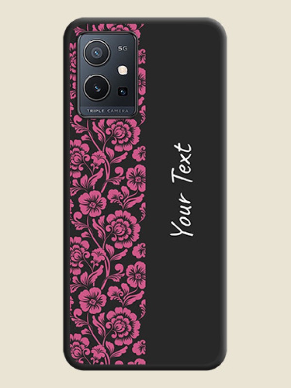 Custom Pink Floral Pattern Design With Custom Text On Space Black Personalized Soft Matte Phone Covers -Vivo T1 5G - alternate view