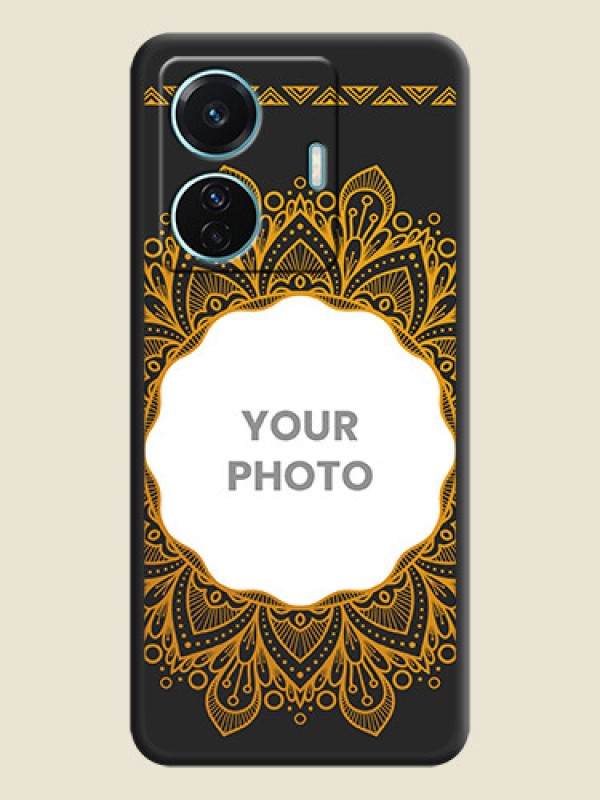 Custom Round Image with Floral Design on Photo on Space Black Soft Matte Mobile Cover - Vivo T1 Pro 5G - alternate view