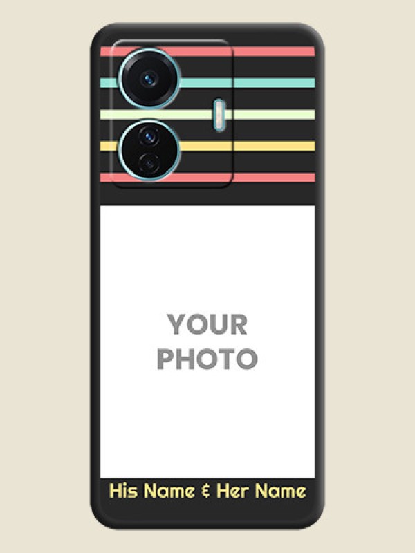 Custom Color Stripes with Photo and Text on Photo on Space Black Soft Matte Mobile Case - Vivo T1 Pro 5G - alternate view