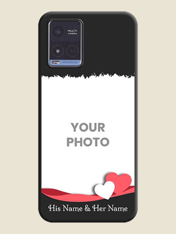 Custom Pin Color Love Shaped Ribbon Design with Text on Space Black Custom Soft Matte Phone Back Cover - Vivo T1x - alternate view