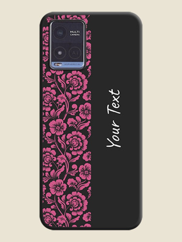 Custom Pink Floral Pattern Design With Custom Text On Space Black Personalized Soft Matte Phone Covers -Vivo T1X - alternate view