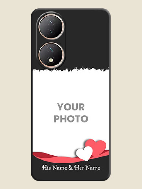 Custom Pin Color Love Shaped Ribbon Design with Text on Space Black Custom Soft Matte Phone Back Cover - Vivo T2 5G - alternate view
