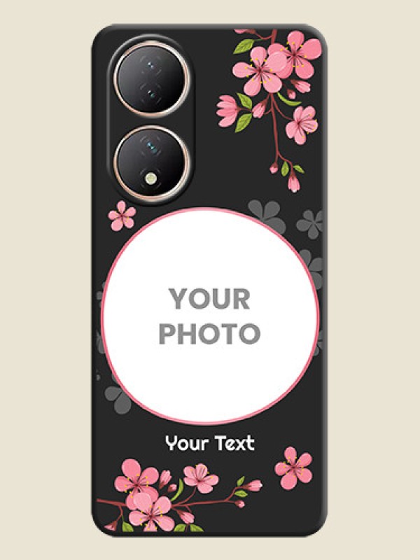 Custom Round Image with Pink Color Floral Design on Photo on Space Black Soft Matte Back Cover - Vivo T2 5G - alternate view