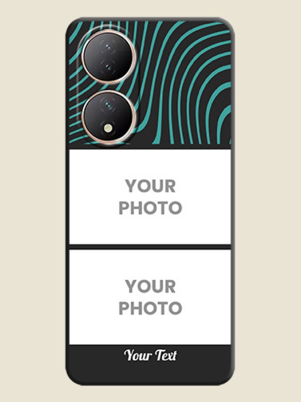 Custom Wave Pattern with 2 Image Holder on Space Black Personalized Soft Matte Phone Covers - Vivo T2 5G - alternate view