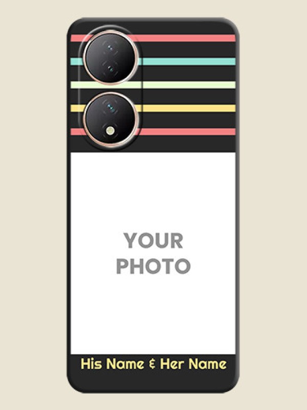 Custom Color Stripes with Photo and Text on Photo on Space Black Soft Matte Mobile Case - Vivo T2 5G - alternate view