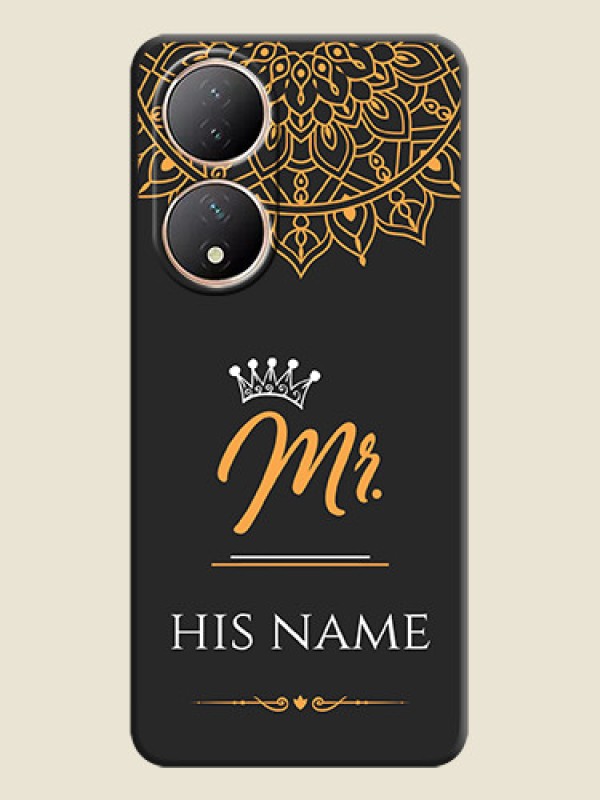Custom Mr Name with Floral Design  on Personalised Space Black Soft Matte Cases - Vivo T2 5G - alternate view