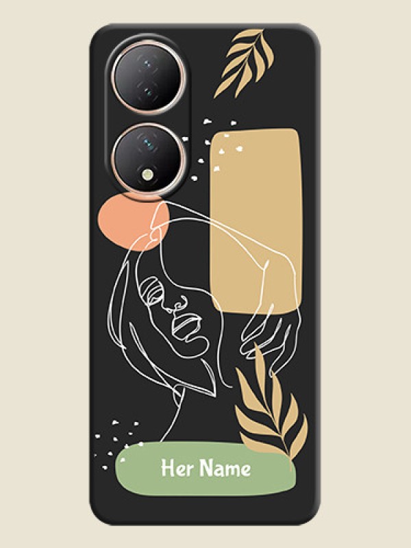 Custom Custom Text With Line Art Of Women & Leaves Design On Space Black Personalized Soft Matte Phone Covers -Vivo T2 5G - alternate view