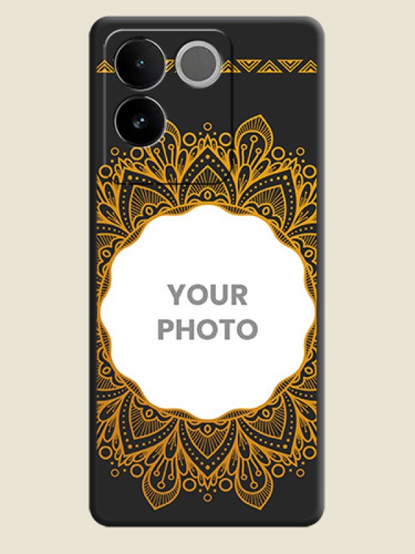 Custom Round Image with Floral Design On Space Black Custom Soft Matte Mobile Back Cover - Vivo T2 Pro 5G - alternate view